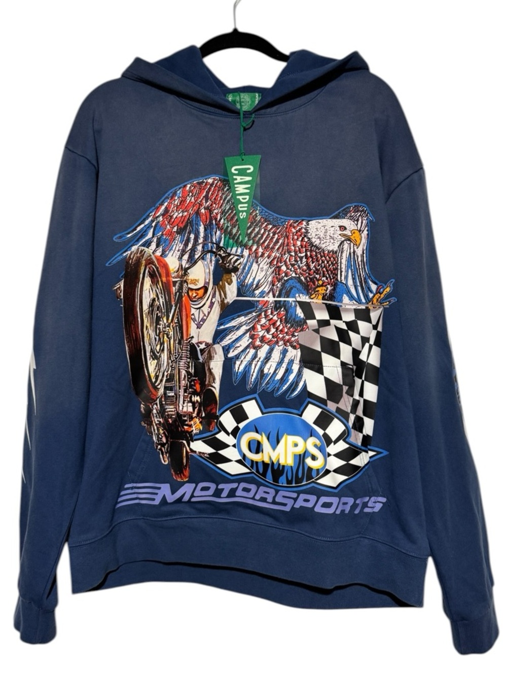 Campus NWT Blue Motorsports Hoodie Men Size M Streetwear Comfy Cozy Casual Soort